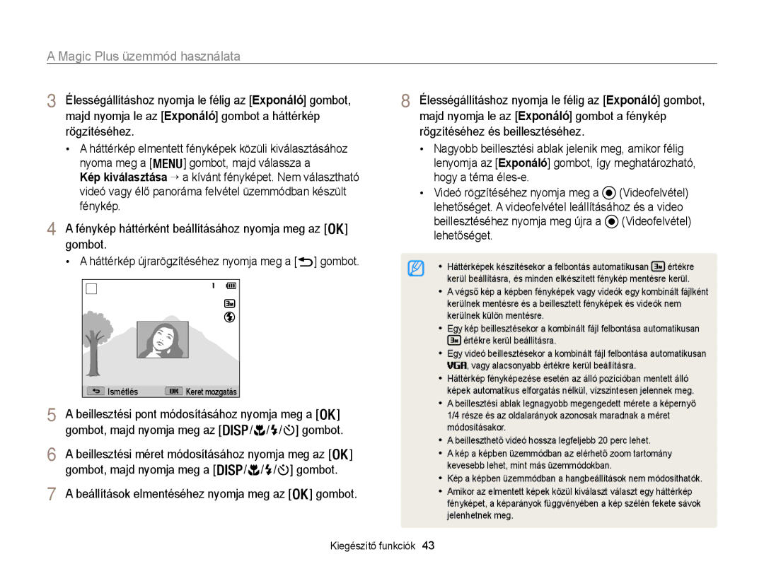 Samsung EC-WB100ZBABE1 manual  / / / Gombot, Beillesztési pont módosításához nyomja meg a, Gombot, majd nyomja meg az 